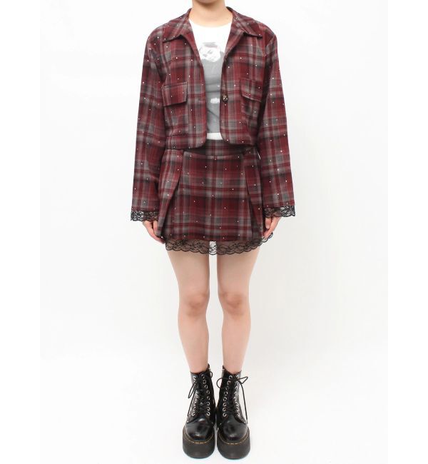 jouetie「ステンカラーラインストーンショートジャケット【セットアップ対応】」|テーラードジャケット|