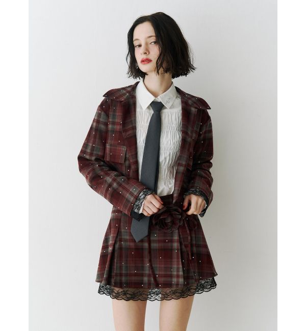 jouetie「ステンカラーラインストーンショートジャケット【セットアップ対応】」|テーラードジャケット|