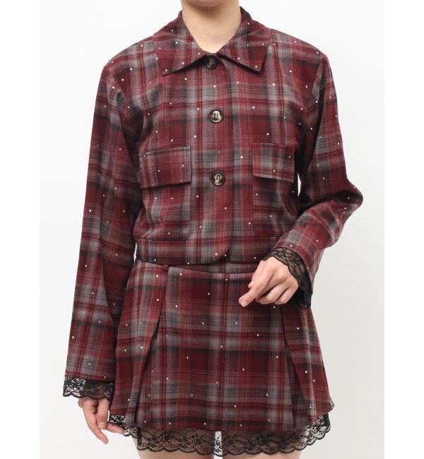 jouetie「ステンカラーラインストーンショートジャケット【セットアップ対応】」|テーラードジャケット|