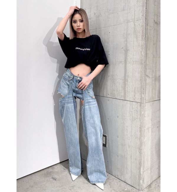 GYDA「ハイウエストレイヤードデザイン2WAYデニムパンツ」|デニム|