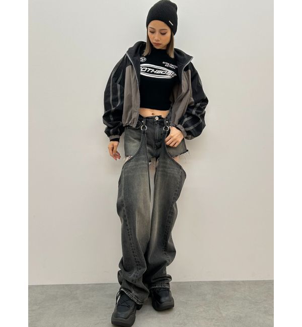 GYDA「ハイウエストレイヤードデザイン2WAYデニムパンツ」|デニム|