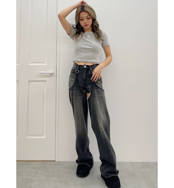 GYDA「ハイウエストレイヤードデザイン2WAYデニムパンツ」|デニム|