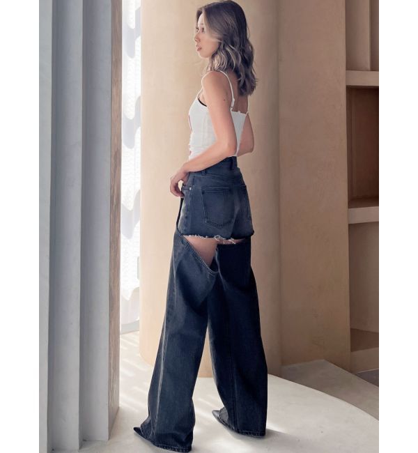 GYDA「ハイウエストレイヤードデザイン2WAYデニムパンツ」|デニム|