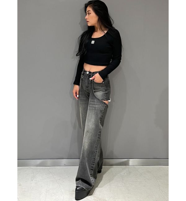 GYDA「ハイウエストレイヤードデザイン2WAYデニムパンツ」|デニム|