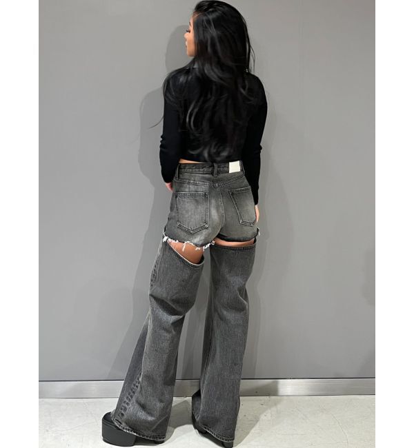 GYDA「ハイウエストレイヤードデザイン2WAYデニムパンツ」|デニム|