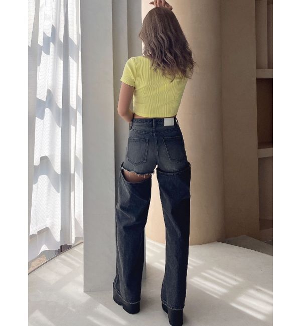 GYDA「ハイウエストレイヤードデザイン2WAYデニムパンツ」|デニム|