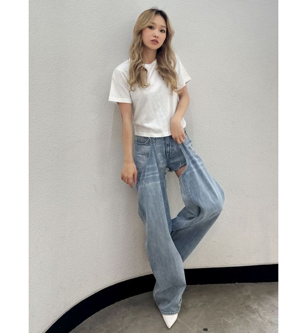 GYDA「ハイウエストレイヤードデザイン2WAYデニムパンツ」|デニム|