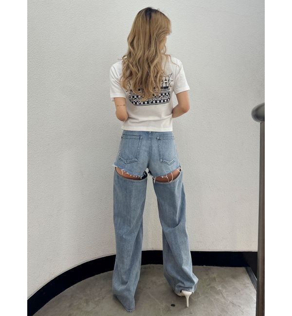 GYDA「ハイウエストレイヤードデザイン2WAYデニムパンツ」|デニム|