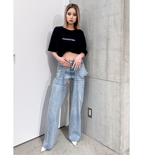 GYDA「ハイウエストレイヤードデザイン2WAYデニムパンツ」|デニム|