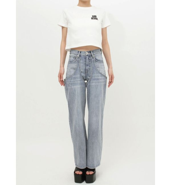 GYDA「ハイウエストレイヤードデザイン2WAYデニムパンツ」|デニム|