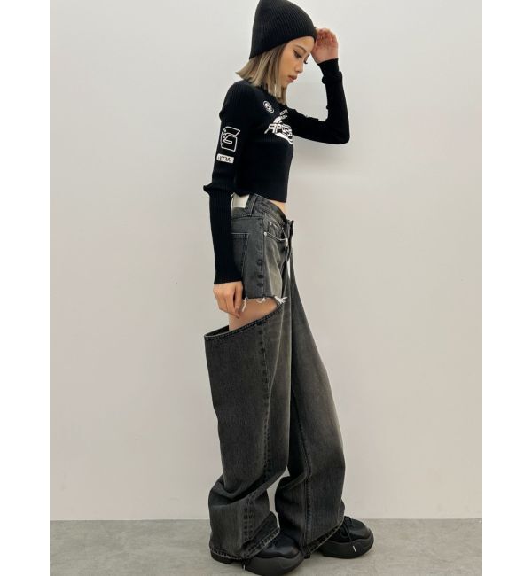 GYDA「ハイウエストレイヤードデザイン2WAYデニムパンツ」|デニム|