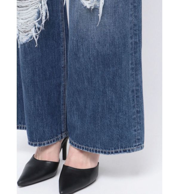 GYDA「ハイウエストダメージレースPatchストレートワイドデニムパンツ」|デニム|