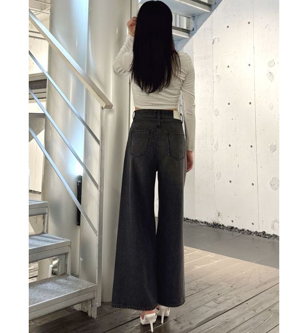 GYDA「ハイウエストダメージレースPatchストレートワイドデニムパンツ」|デニム|