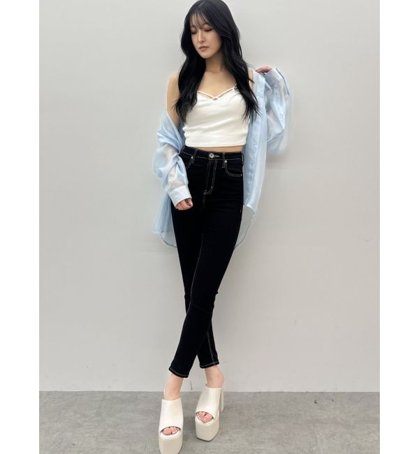 GYDA「ハイウエストワンウォッシュスキニーパンツ」|デニム|