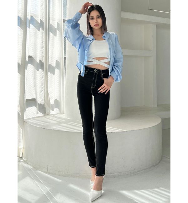 GYDA「ハイウエストワンウォッシュスキニーパンツ」|デニム|