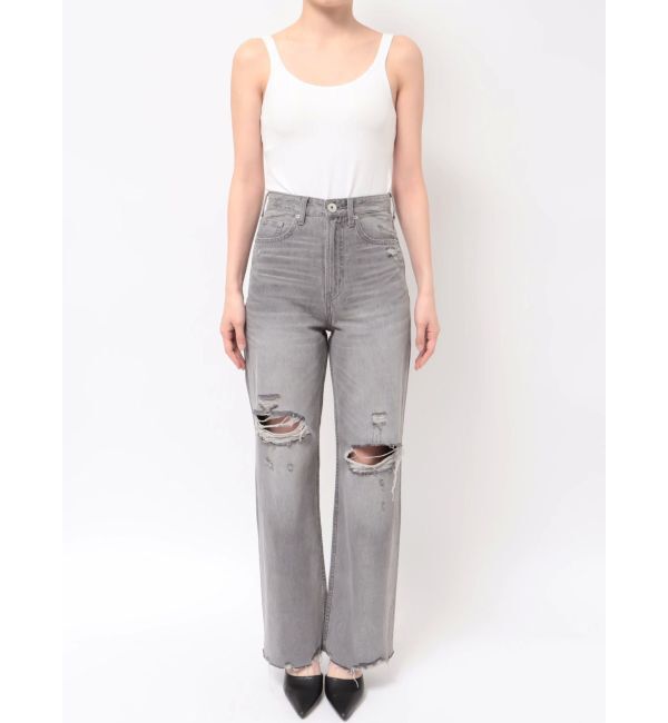 GYDA「superハイウエストDAMAGEストレートデニムパンツ」|デニム|