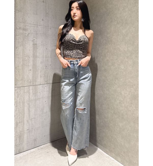 GYDA「superハイウエストDAMAGEストレートデニムパンツ」|デニム|