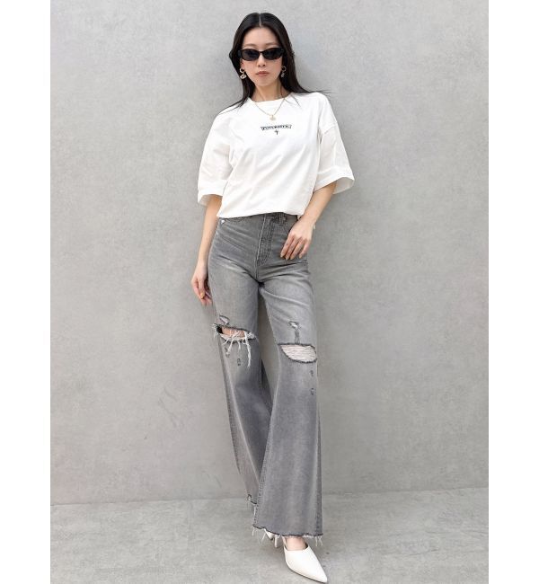 GYDA「superハイウエストDAMAGEストレートデニムパンツ」|デニム|