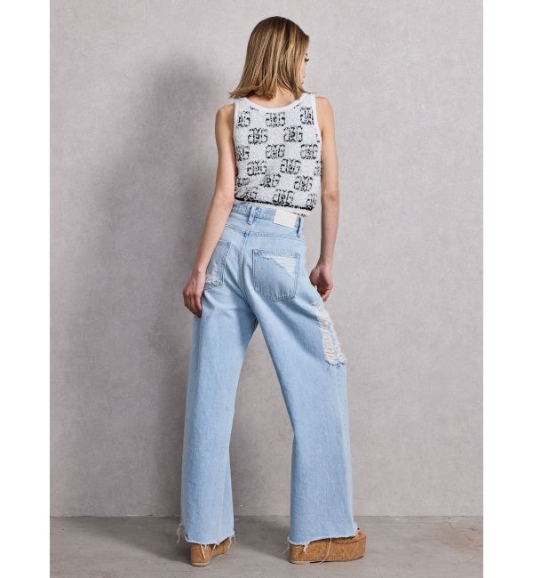 GYDA「ハイウエストSIDE straight line damageワイドデニムパンツ」|デニム|