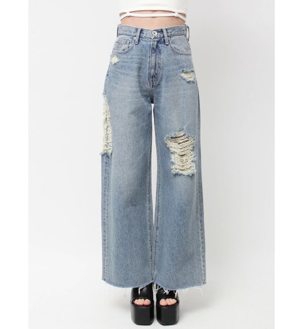 GYDA「ハイウエストSIDE straight line damageワイドデニムパンツ」|デニム|