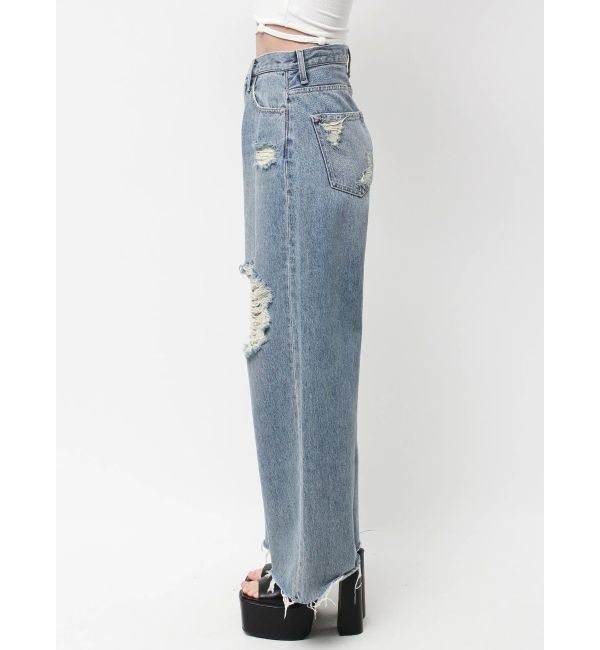 GYDA「ハイウエストSIDE straight line damageワイドデニムパンツ」|デニム|