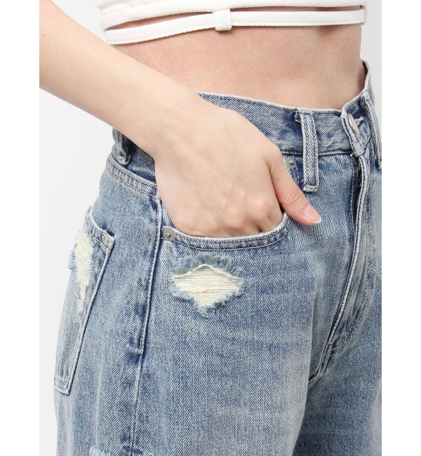 GYDA「ハイウエストSIDE straight line damageワイドデニムパンツ」|デニム|