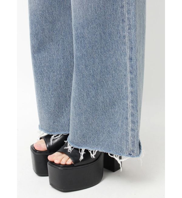 GYDA「ハイウエストSIDE straight line damageワイドデニムパンツ」|デニム|