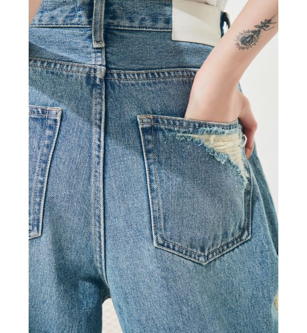 GYDA「ハイウエストSIDE straight line damageワイドデニムパンツ」|デニム|