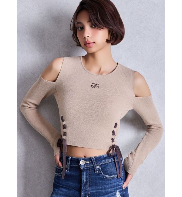 GYDA「Symmetry GYDAフロントレースアップニットトップス」|ニット・セーター|