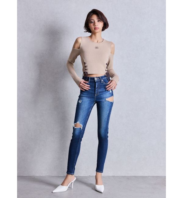 GYDA「Symmetry GYDAフロントレースアップニットトップス」|ニット・セーター|