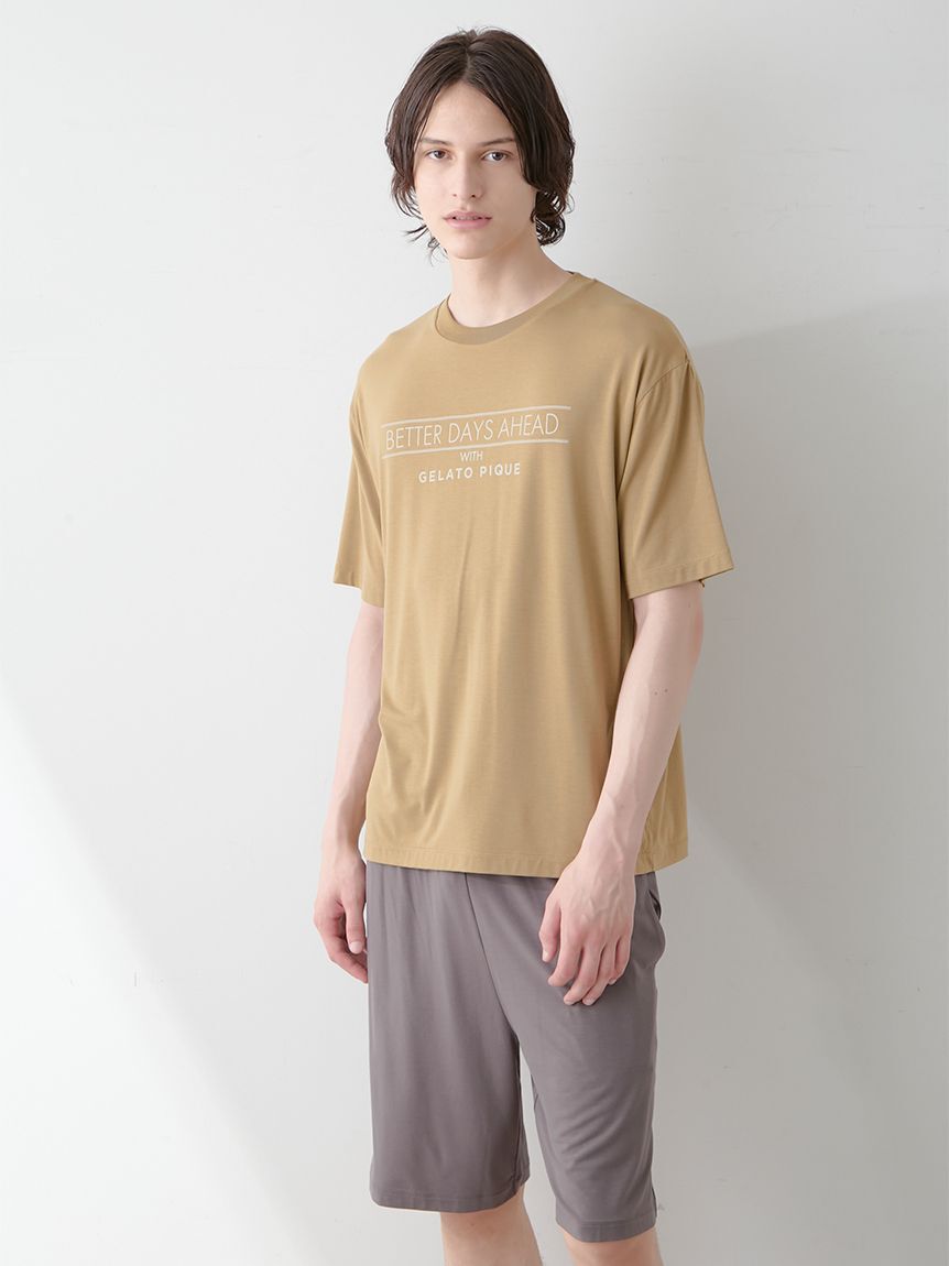 GELATO PIQUE HOMME「【HOMME】【接触冷感】クールレーヨンロゴTシャツ＆ハーフパンツセット」|ルームウェア|