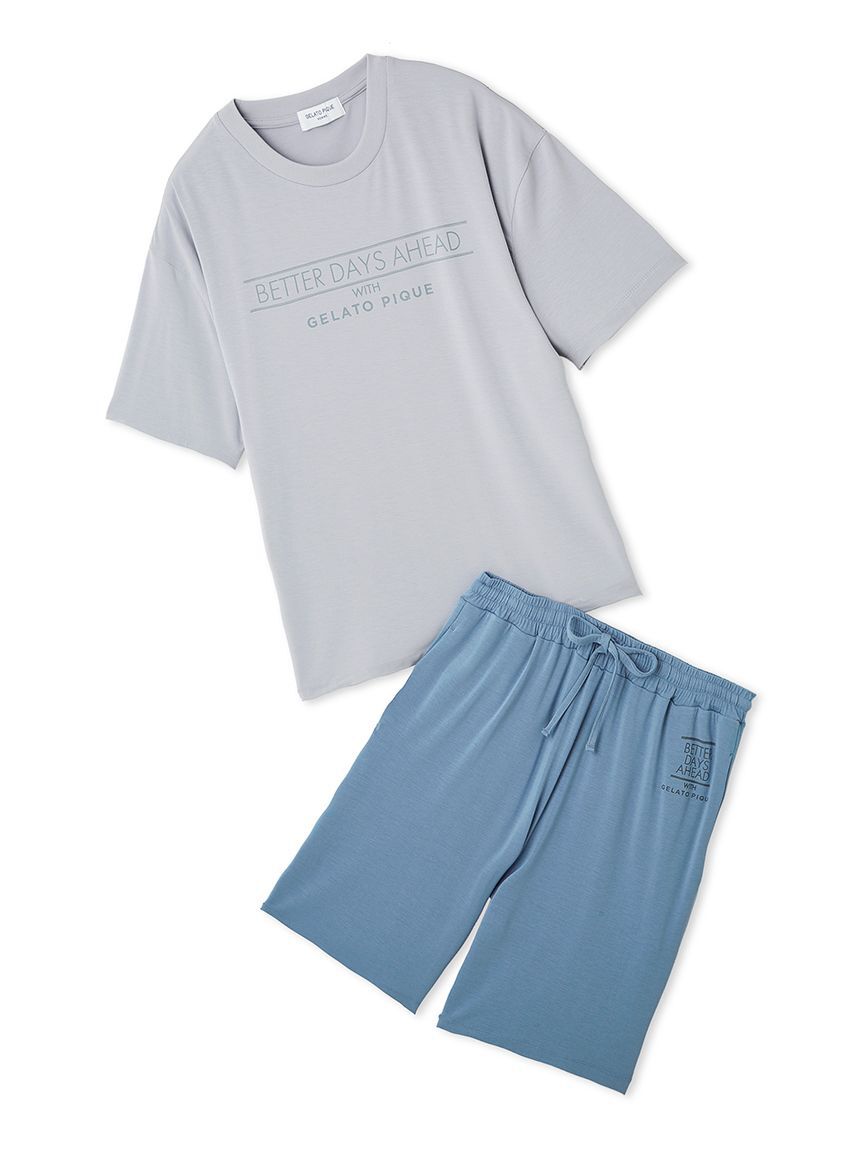 GELATO PIQUE HOMME「【HOMME】【接触冷感】クールレーヨンロゴTシャツ＆ハーフパンツセット」|ルームウェア|BLU