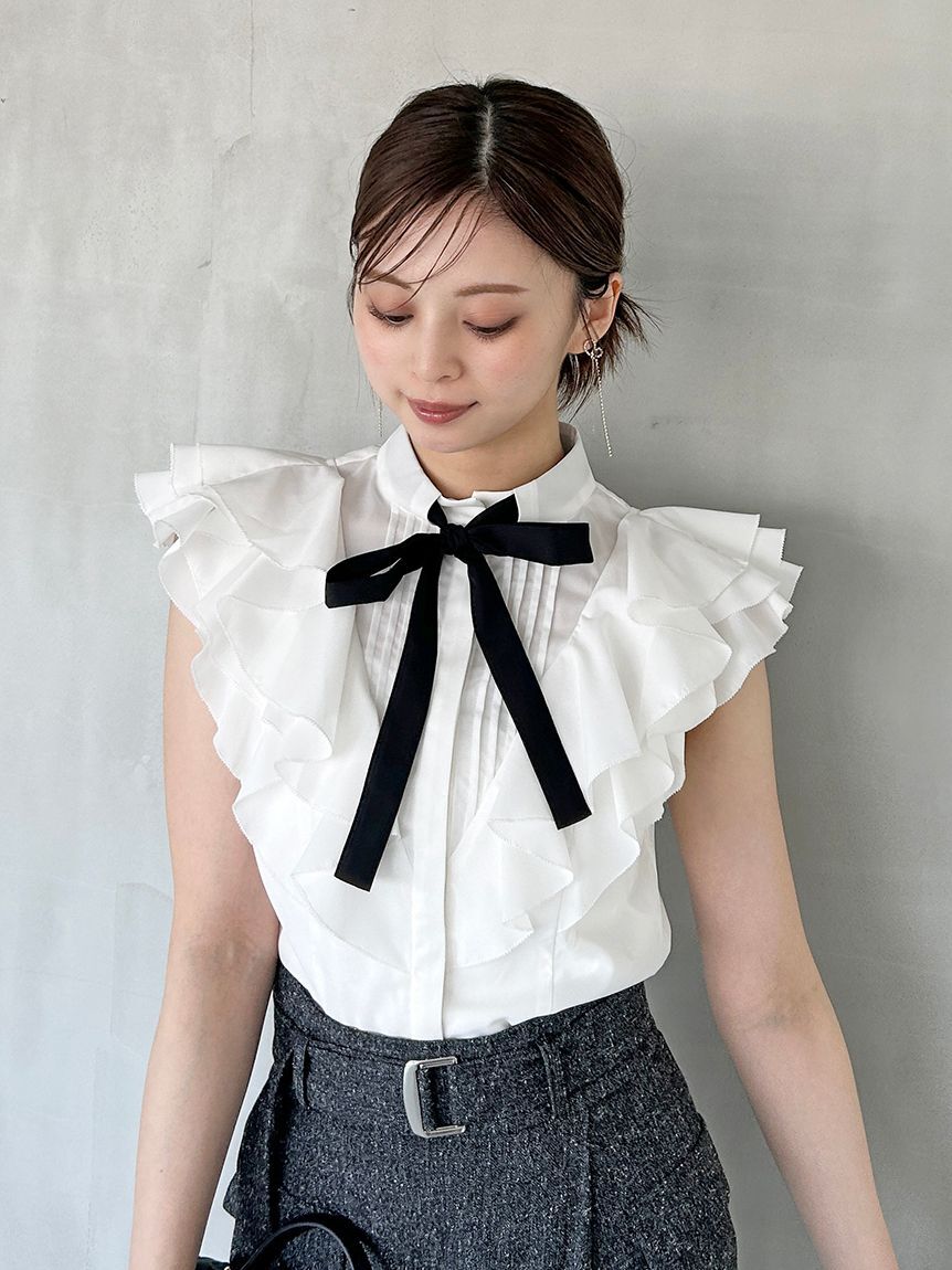 SNIDEL「フリルボウタイブラウス」|シャツ・ブラウス|WHT