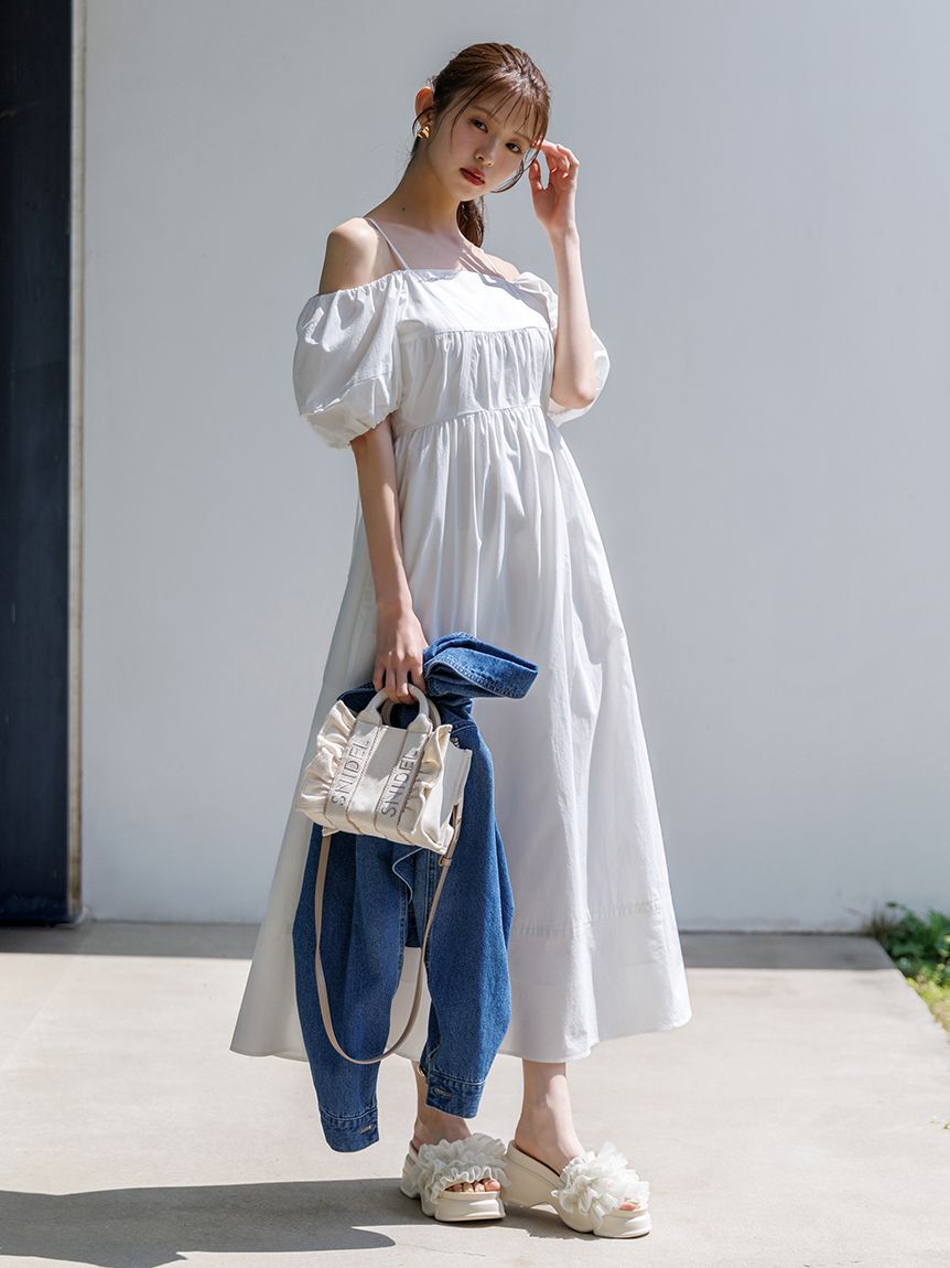 SNIDEL「オフショルパフスリワンピース」|ワンピース|