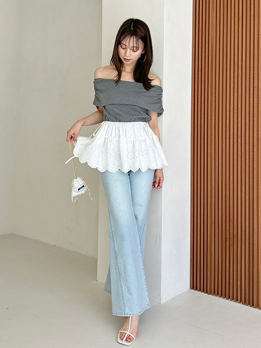 SNIDEL「カットオフショルペプラムプルオーバー」|Tシャツ・カットソー|