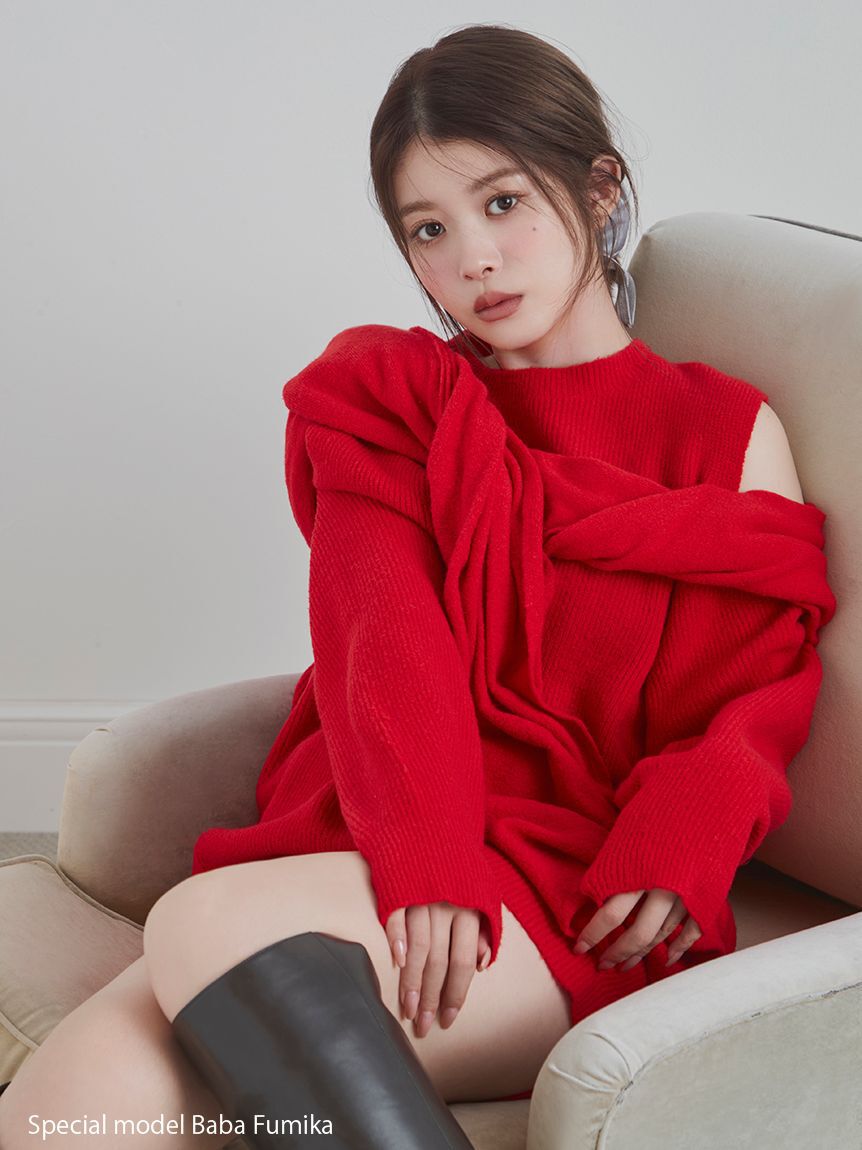 SNIDEL「ディフォメーションニットプルオーバー」|ニット・セーター|RED