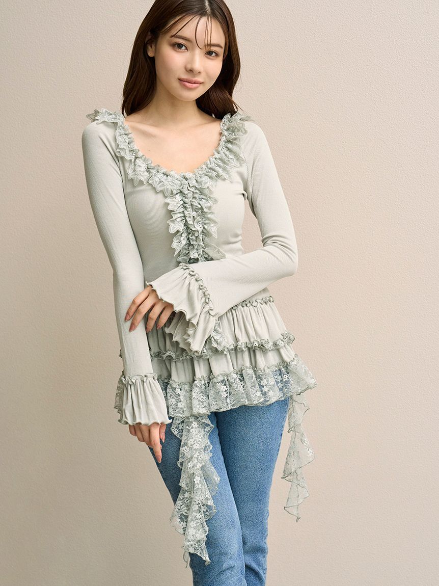 SNIDEL「ティアードフリルカットソープルオーバー」|Tシャツ・カットソー|