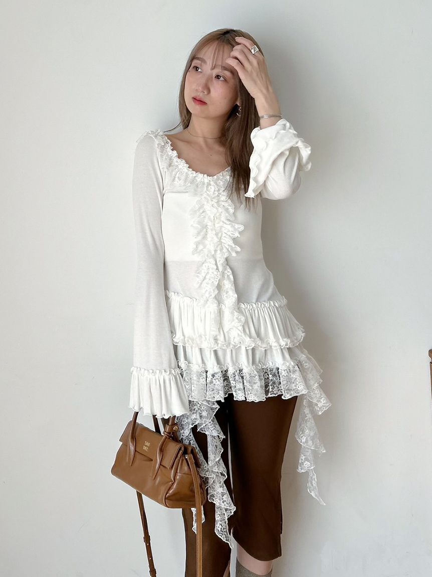 SNIDEL「ティアードフリルカットソープルオーバー」|Tシャツ・カットソー|