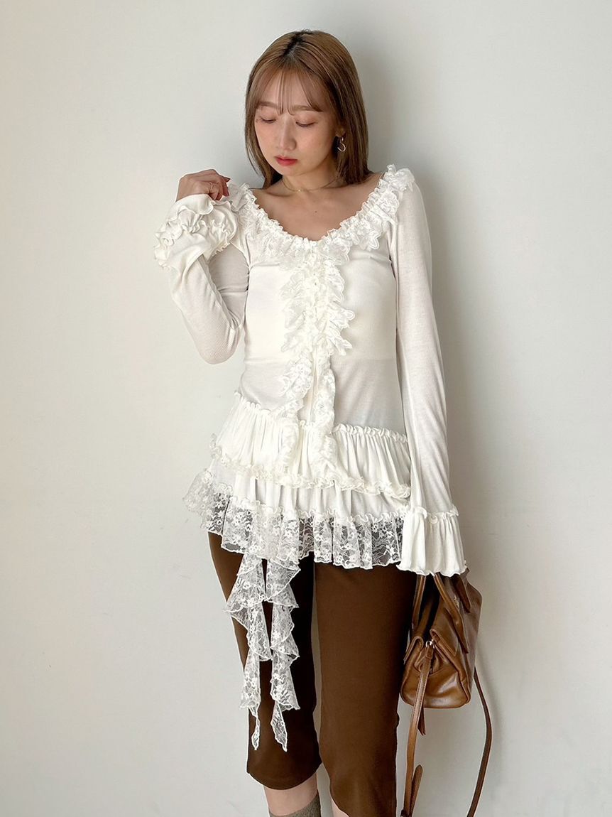 SNIDEL「ティアードフリルカットソープルオーバー」|Tシャツ・カットソー|