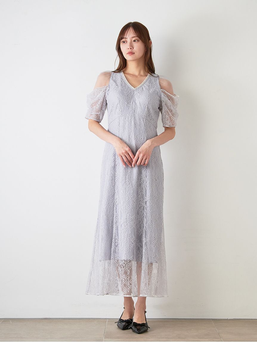 SNIDEL「ラメブレードＶネックレースドレス」|ワンピース|