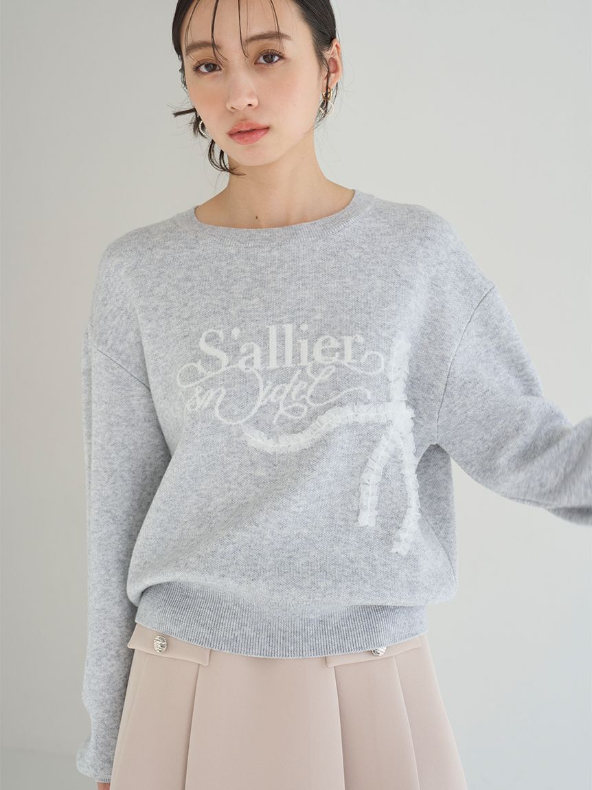 SNIDEL「リボンモチーフジャガードニットプルオーバー」|ニット・セーター|GRY