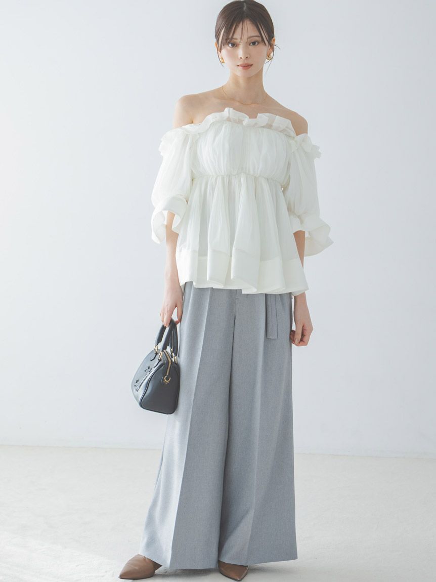 SNIDEL「スタイルアップベルティッドワイドパンツ」|チノ|GRY