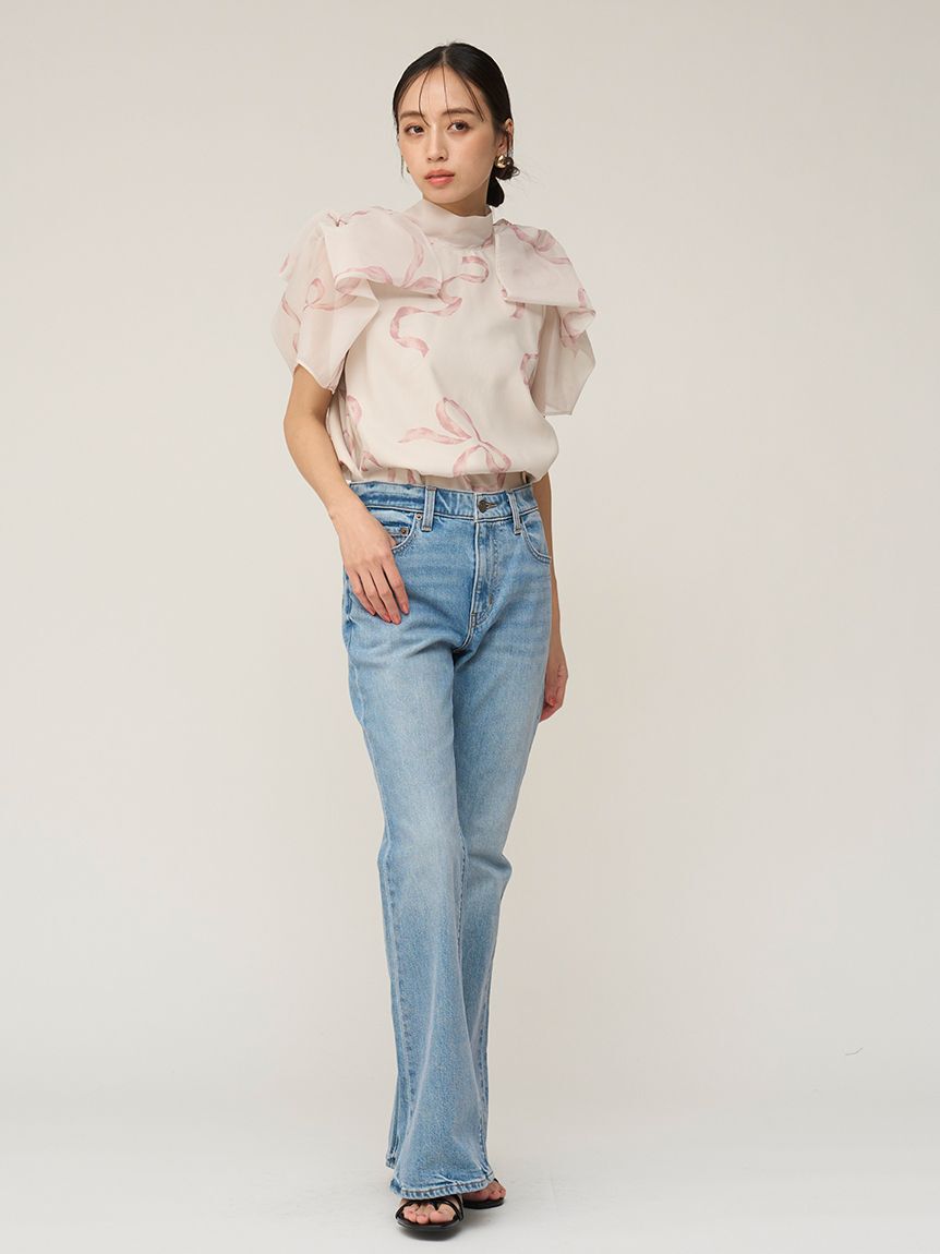 SNIDEL「Sustainableリボンライクオーガンシースルーブラウス」|シャツ・ブラウス|