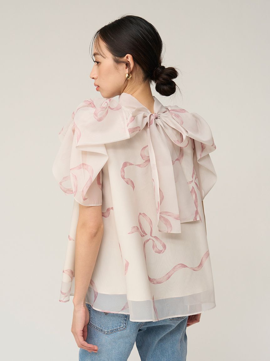 SNIDEL「Sustainableリボンライクオーガンシースルーブラウス」|シャツ・ブラウス|