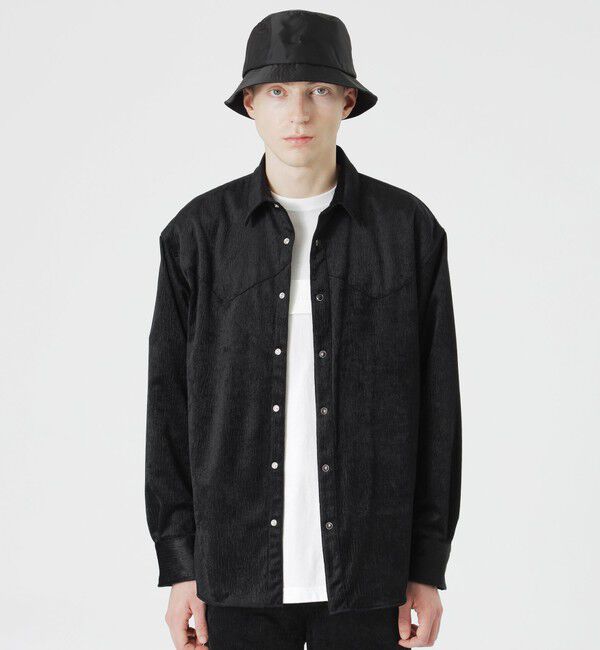  「エンボスベロアシャツアウター」|シャツ・ブラウス|ブラック