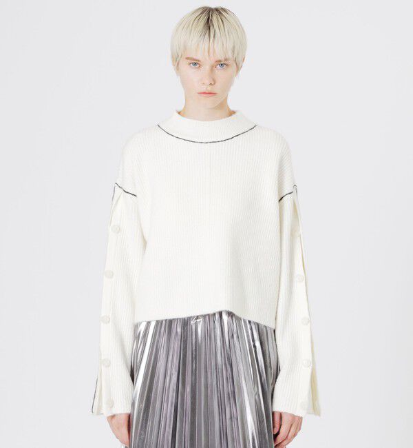  「キャメル混パイピングプルオーバー」|ニット・セーター|ホワイト