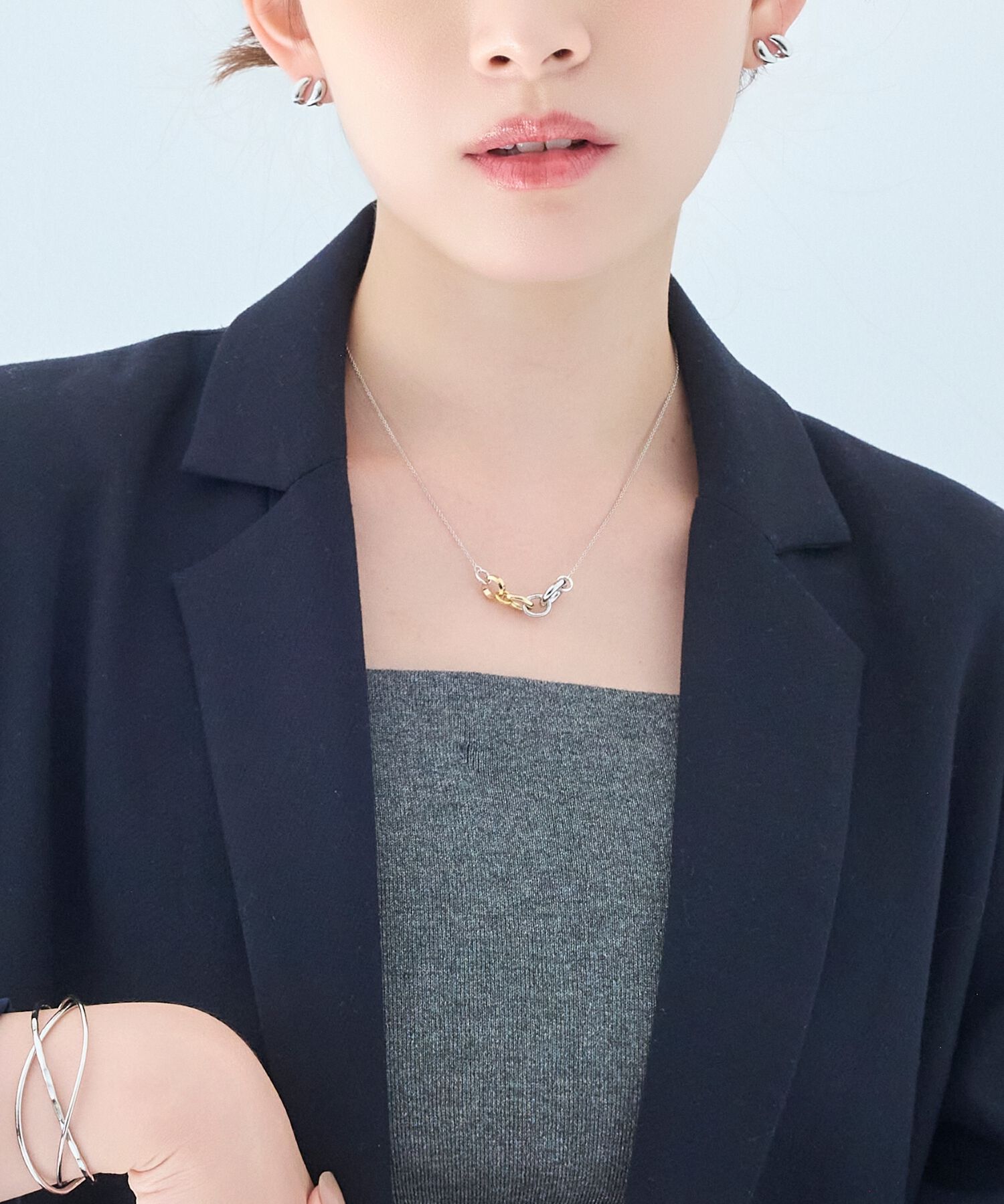  「【金属アレルギー対応】ミックスループメタルネックレス　シルバー」|ネックレス|