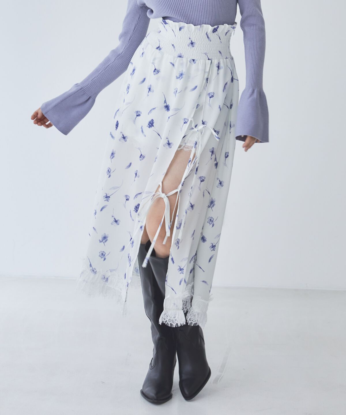 REDYAZEL「フェザープリントスリットスカショートパン」|フレア|