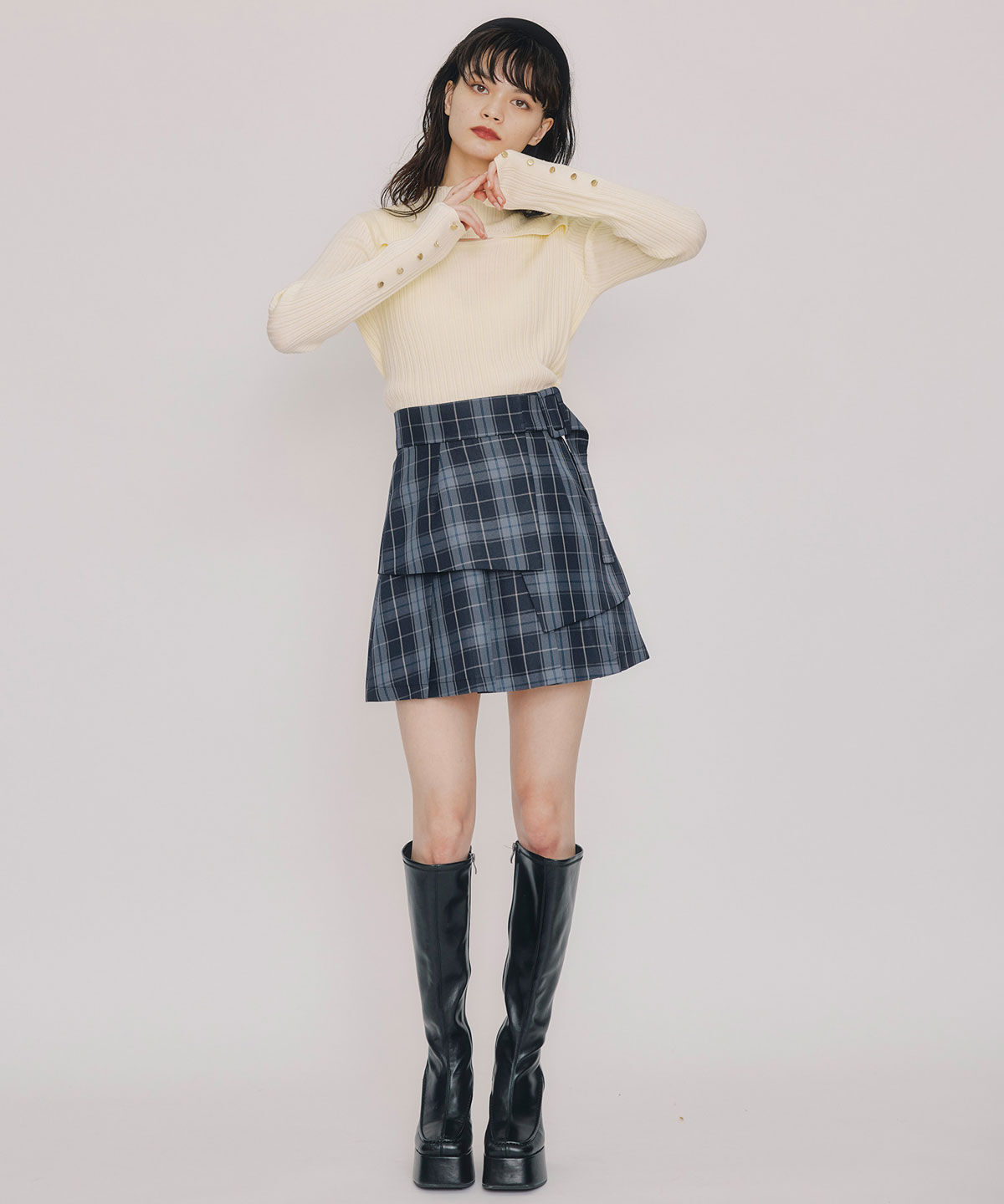 REDYAZEL「レイヤードデザインランダムリブニットプルオーバー」|ニット・セーター|