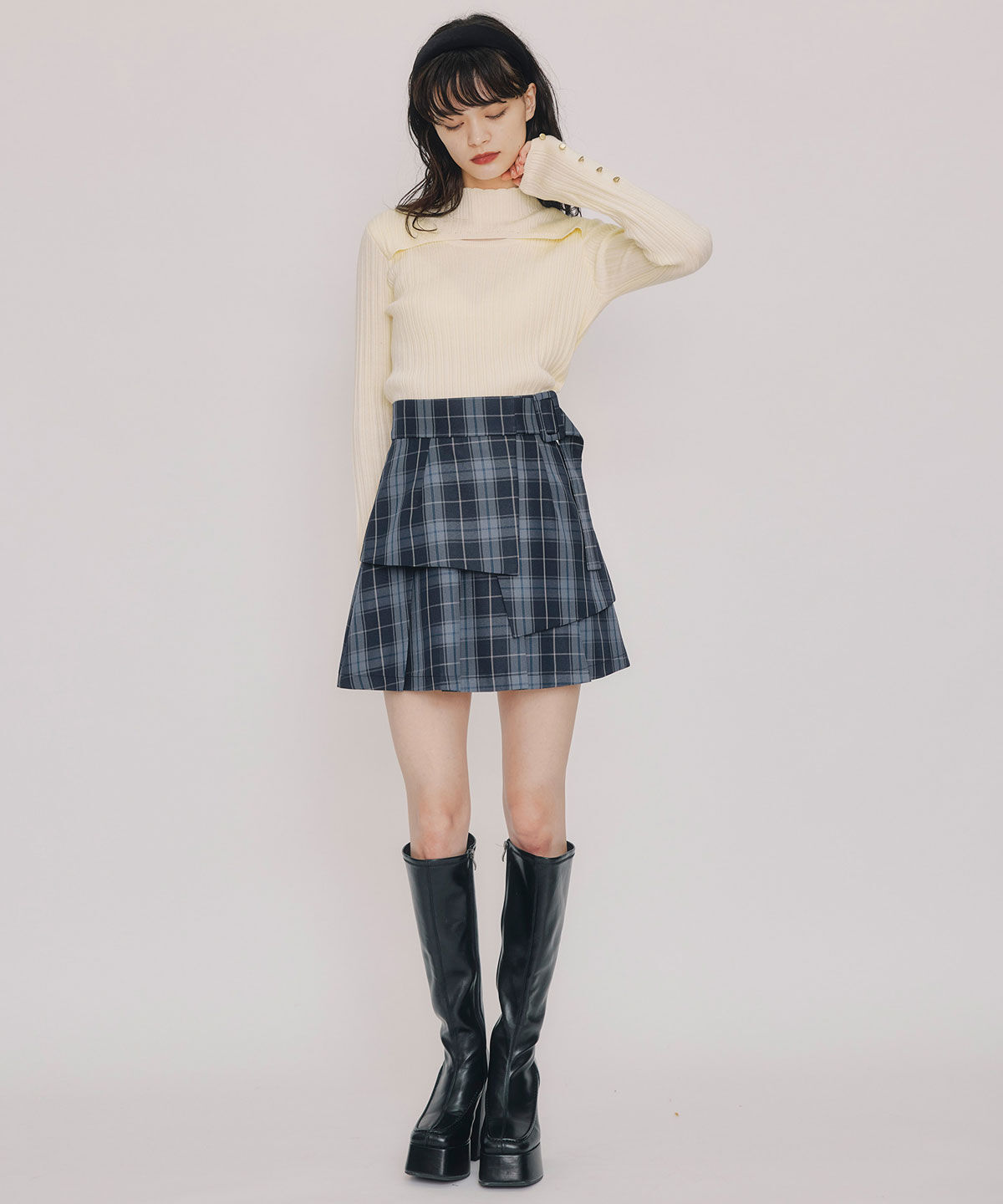 REDYAZEL「レイヤードデザインランダムリブニットプルオーバー」|ニット・セーター|